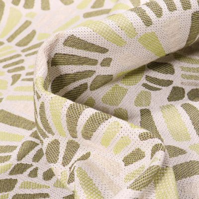 Tissu Toile jacquard Caramel vert anis sur fond Blanc cassé - Par 10 cm