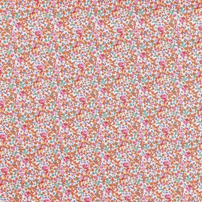 Tissu Liberty of London Eloise New 7 mm (Grande fleur orange) sur fond Rouge - Par 10 cm