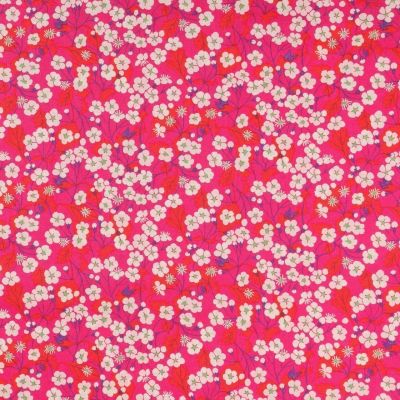 Tissu Liberty of London Mitsi Fuchsia, rouge, blanc et vert - Par 10 cm