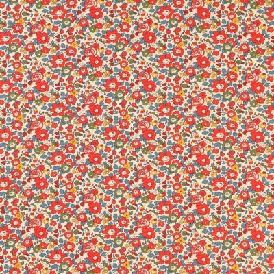 Tissu Liberty of London Betsy Ann Rouge, bleu, vert et jaune - Par 10 cm
