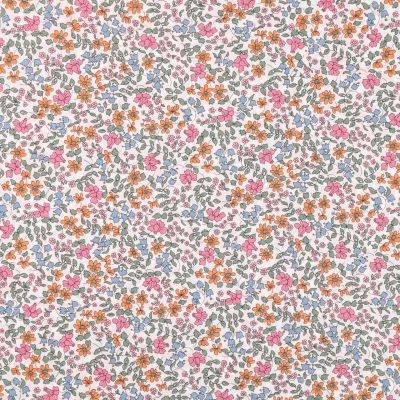Tissu Liberty of London Emilia&#039;s Bloom Vert, orange, rose et bleu-gris - Par 10 cm