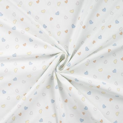 Tissu Jersey Coton imprimé Petits coeurs sur fond Blanc cassé - Par 10 cm
