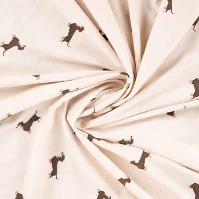 Tissu Jersey Coton imprimé Teckel sur fond Beige clair - Par 10 cm
