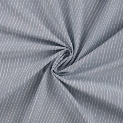 Tissu Popeline de  Coton  rayures blanches Zira sur fond Bleu gris - Par 10 cm
