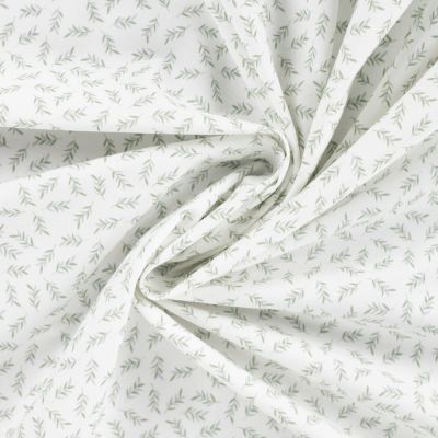 Tissu Popeline de Coton Bella rameaux Vert sur fond Blanc - Par 10 cm