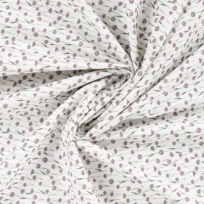 Tissu Popeline de Coton Petites fleurs lilas sur fond Blanc - Par 10 cm