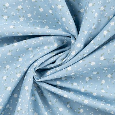 Tissu Popeline de Coton Charlotte petites fleurs sur fond Bleu ciel - Par 10 cm