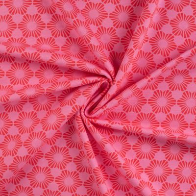 Tissu Jersey Coton envers gratté Fleurs Lou sur fond Rose - Par 10 cm