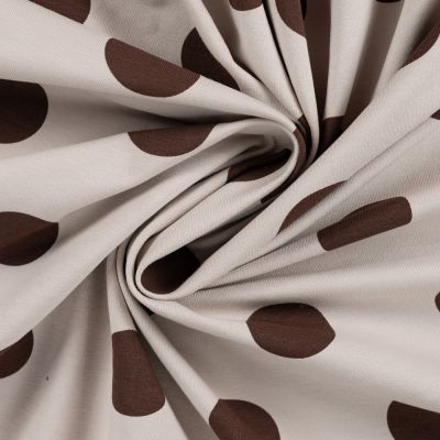Tissu Sweat léger envers gratté pois Marron sur fond Beige - Par 10 cm