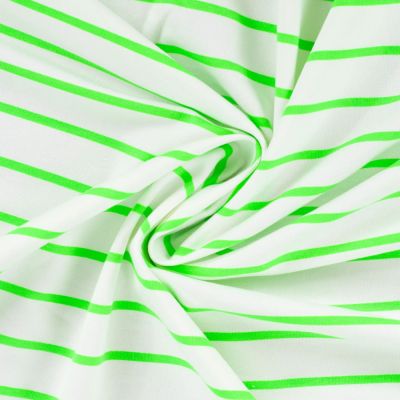 Tissu Sweat léger envers gratté rayé Vert fluo sur fond Blanc - Par 10 cm
