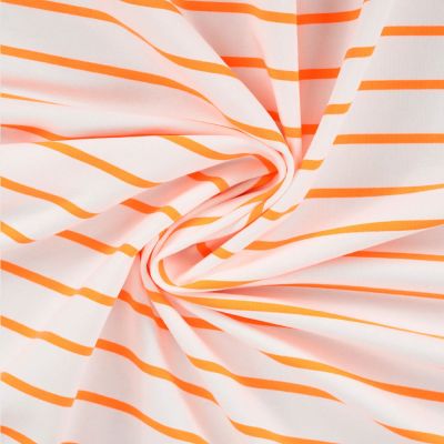 Tissu Sweat léger envers gratté rayé Orange fluo sur fond Blanc - Par 10 cm