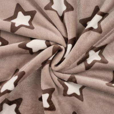 Tissu Doudou imprimé Etoiles blanches sur fond Beige - Par 10 cm