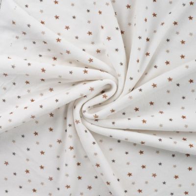 Tissu Jersey Velours tout doux Etoiles taupes et grises sur fond Blanc cassé - Par 10 cm