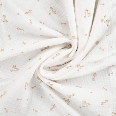 Tissu Double gaze de Coton Girafes Lilou sur fond Blanc cassé - Par 10 cm
