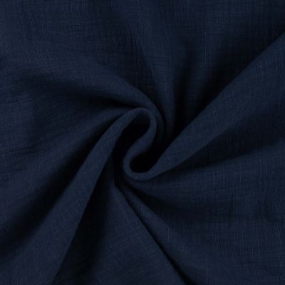 Tissu Double gaze aspect lin uni Bleu marine - Par 10 cm