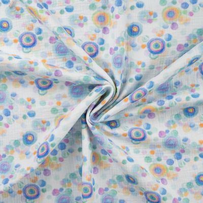Tissu Double gaze de Coton Digital Ronds sur fond Vert menthe clair - Par 10 cm