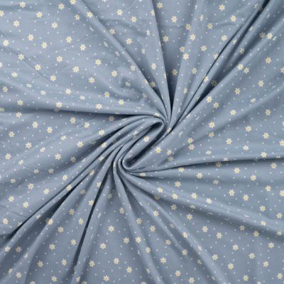 Tissu Jersey ultra doux Petites fleurs blanches sur fond Bleu - Par 10 cm