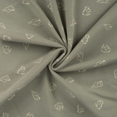 Tissu Jersey Nid d&#039;abeille imprimé Eléphants sur fond Vert kaki - Par 10 cm