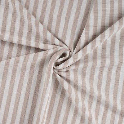 Tissu Jersey Coton Côtelé rayé Beige - Par 10 cm