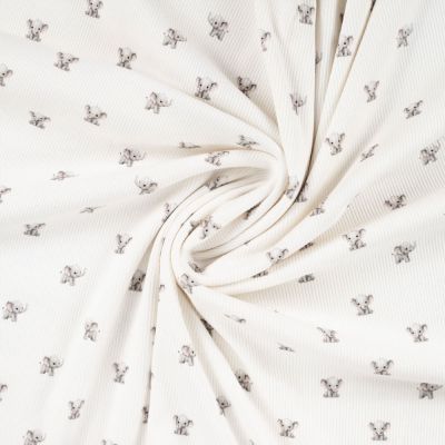 Tissu Jersey Coton côtelé Petits éléphants sur fond Blanc cassé - Par 10 cm
