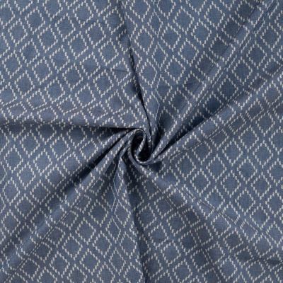 Tissu Chambray Coton Carreaux imprimés sur fond Bleu jean - Par 10 cm