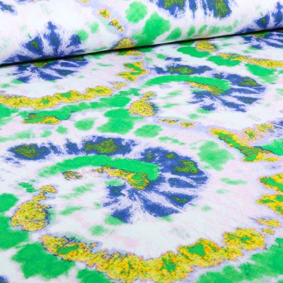 Tissu Jersey Coton  Tourbi Tye and dye vert sur fond Blanc - Par 10 cm