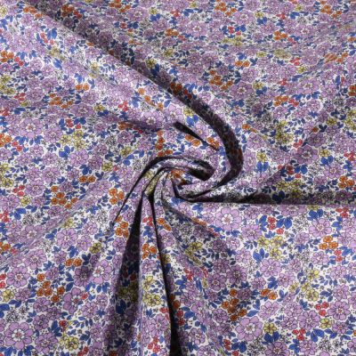 Tissu Voile de Coton digital Petites fleurs Lilas sur fond Blanc - Par 10 cm