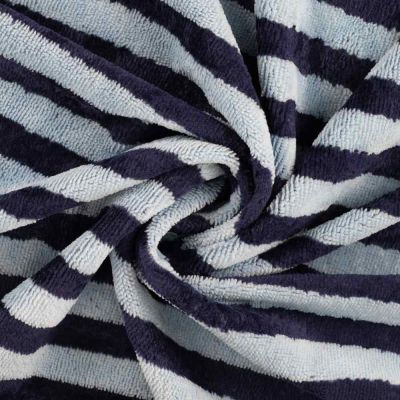 Tissu Micro Eponge Bambou rayures Lyo bleues marine sur fond Bleu clair - Par 10 cm