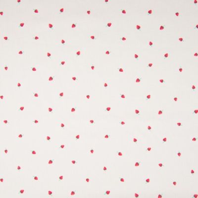 Tissu Coton imprimé Fraises Rouges sur fond Blanc - Par 10 cm