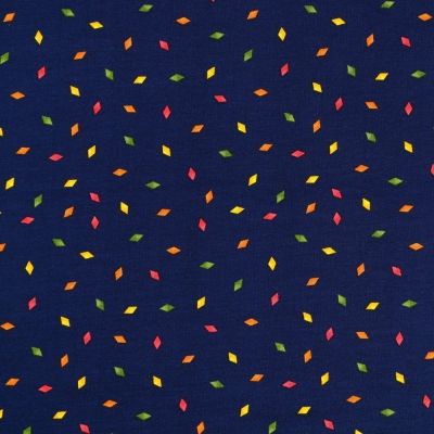 Tissu Jersey Coton Losanges Multicolore sur fond Bleu marine - Par 10 cm