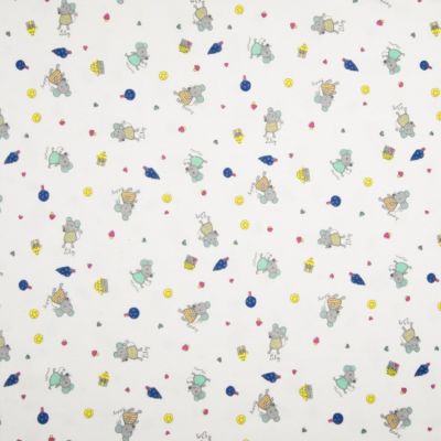 Tissu Jersey Coton Souris multicolores sur fond Blanc - Par 10 cm