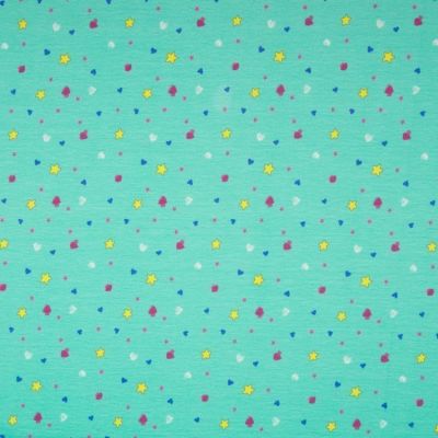 Tissu Jersey Coton Etoiles multicolores sur fond Menthe - Par 10 cm