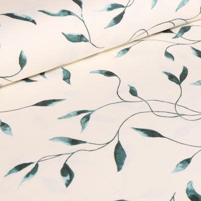 Tissu Jersey Coton Lianes sur fond Blanc cassé - Par 10 cm
