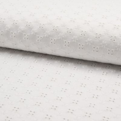 Tissu Broderie anglaise satiné n°350 sur fond Blanc - Par 10 cm