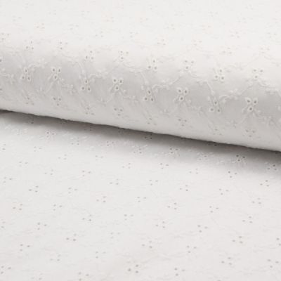 Tissu Broderie anglaise satiné n°450 sur fond Blanc - Par 10 cm