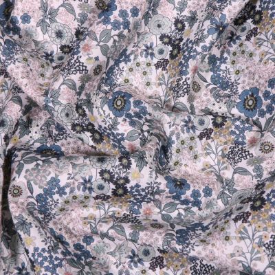 Tissu Popeline de coton Sweet Flower Jasmine sur fond Blanc - Par 10 cm