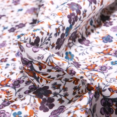 Tissu Popeline de coton Sweet Flower Faustine violet sur fond Blanc - Par 10 cm