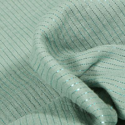 Tissu Double gaze Rayures lurex Vert menthe - Par 10 cm