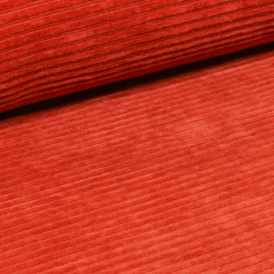 Tissu Jersey Côtelé Aspect Velours Orange - Par 10 cm
