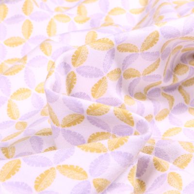 Tissu Jersey Coton Bio Rosaces de feuilles sur fond Blanc - Par 10 cm