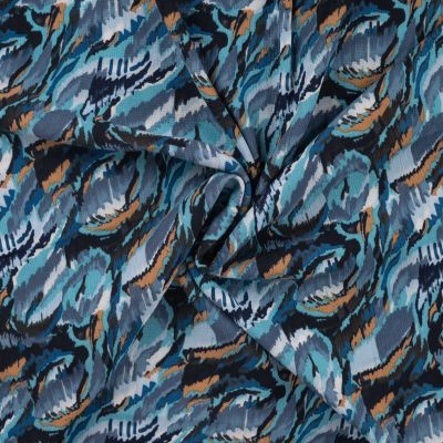 Tissu Crépon de Viscose Cercle graphique sur fond Bleu - Par 10 cm