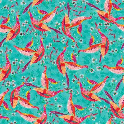 Tissu viscose imprimé animaux sur fond Vert émeraude - Par 10 cm