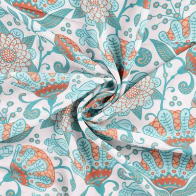 Tissu voile Ibiza Fleuris sur fond Blanc - Par 10 cm