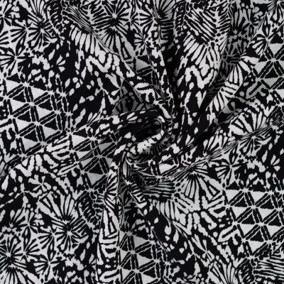 Tissu Viscose imprimé Motifs blancs destructurés sur fond Noir - Par 10 cm