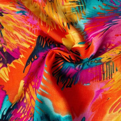 Tissu Viscose Maribelle stretch fleurs abstraites Fuchsia sur fond Multicolore - Par 10 cm