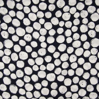 Tissu Viscose imprimé  Pois blancs déstructurés sur fond Bleu marine - Par 10 cm