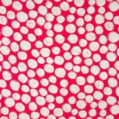 Tissu Viscose imprimé  Pois blancs déstructurés sur fond Rouge - Par 10 cm
