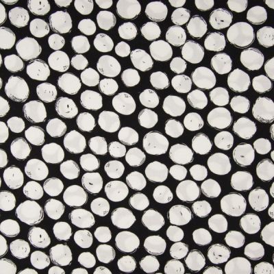 Tissu Viscose imprimé  Pois blancs déstructurés sur fond Noir - Par 10 cm