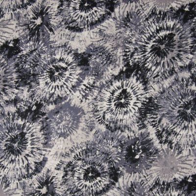 Tissu Viscose Imprimé toucher crêpe Feu d&#039;artifice noir sur fond Gris - Par 10 cm