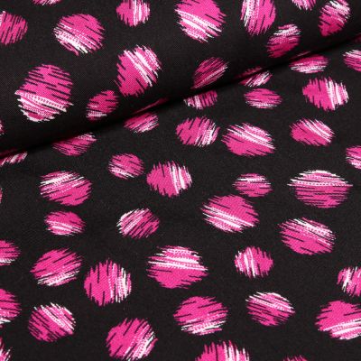 Tissu Viscose Twill Pois destructurés rose sur fond Noir - Par 10 cm